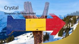  Presentation with romania - Presentation design featuring romania flag wooden sign background and a light blue colored foreground