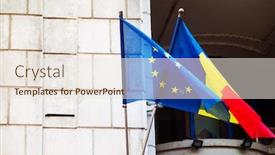  Presentation with flag - Beautiful presentation design featuring romanian-and-eu-flag backdrop and a sky blue colored foreground