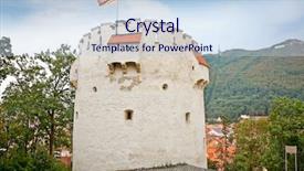  Presentation with tower - PPT theme enhanced with peaceful march - beautiful crab plum tree blossoms background and a sky blue colored foreground