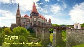  Presentation with romania - Audience pleasing PPT theme consisting of romanian history - corvin castle in hunedoara romania backdrop and a tawny brown colored foreground
