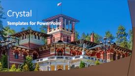  Presentation with romanov - Presentation theme featuring romanov-summer-palace-landmark background and a teal colored foreground