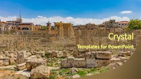  Presentation with middle east - Amazing PPT theme having romans ruins of baalbek backdrop and a tawny brown colored foreground