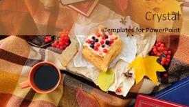  Presentation with cup cake - Audience pleasing slide deck consisting of romantic autumn still life with books plaid cake coffee cup and leaves top view backdrop and a gold colored foreground