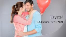  Presentation with lover - Amazing theme having romantic balloon holding girl embracing lover backdrop and a light gray colored foreground