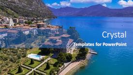  Presentation with romantic - PPT layouts with romantic-beautiful-lake-iseo-aerial background and a teal colored foreground