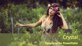  Presentation with summer flowers - Presentation theme consisting of woman summer portrait with wreath background and a tawny brown colored foreground