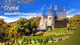  Presentation with german castle - PPT layouts consisting of romantic castle buerresheim in autumn background and a cobalt blue colored foreground
