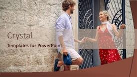  Presentation with old couple - PPT theme with romantic-caucasian-couple background and a mint green colored foreground