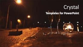  Presentation with romantic - Presentation design consisting of romantic composition with burning candle and glasses of champagne at night outdoors background and a wine colored foreground