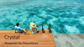  Presentation with resort - Beautiful slide set featuring romantic couple at tropical resort backdrop and a coral colored foreground