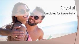  Presentation with romantic beach - Presentation design having romantic couple browsing their photos on the beach background and a white colored foreground