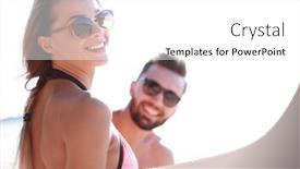  Presentation with romantic beach - Slide set featuring romantic couple browsing their photos on the beach background and a white colored foreground