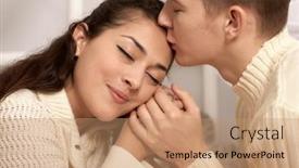  Presentation with romantic love - Presentation theme consisting of romantic couple closeup portrait love concept background and a coral colored foreground