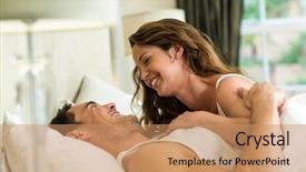  Presentation with romantic - Presentation theme consisting of romantic couple cuddling on bed in bedroom background and a coral colored foreground