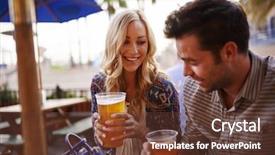  Presentation with beer garden - Cool new PPT theme with romantic couple drinking beer backdrop and a tawny brown colored foreground