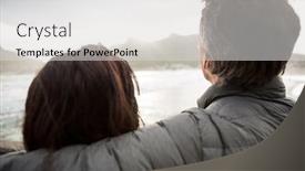  Presentation with romantic beach - Slide set consisting of romantic couple embracing each other on beach during winter background and a light gray colored foreground