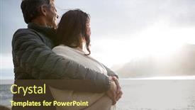  Presentation with romantic beach - Presentation theme featuring romantic couple embracing each other on beach during winter background and a tawny brown colored foreground