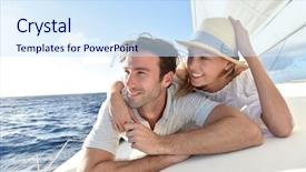  Presentation with sail - Beautiful presentation design featuring romantic couple enjoying sail cruise backdrop and a sky blue colored foreground