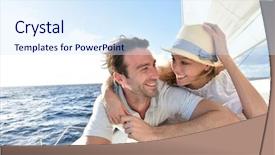  Presentation with sail - Presentation with romantic couple enjoying sail cruise background and a sky blue colored foreground