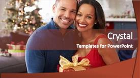  Presentation with romantic christmas - PPT theme with romantic couple exchanging christmas gifts background and a tawny brown colored foreground