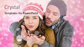  Presentation with couple kiss - Slide deck featuring romantic couple giving flying kiss against digitally generated pink background background and a lemonade colored foreground