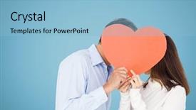  Presentation with shape heart - Presentation theme having romantic couple holding heart shape and kissing each other against blue background background and a light blue colored foreground