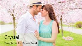  Presentation with romantic - Beautiful slide deck featuring romantic couple in fairytale garden backdrop and a yellow colored foreground