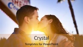  Presentation with las vegas sign - Presentation design featuring romantic couple kissing by welcome to las vegas sign with golden lens flare background and a gold colored foreground