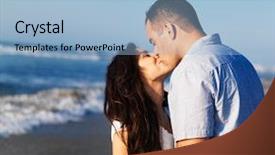  Presentation with romantic beach - Beautiful slides featuring fresh green apple with water droplets isolated on white background backdrop and a sky blue colored foreground.