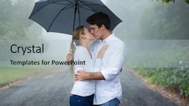 Presentation with under umbrella - Amazing presentation design having romantic couple kissing under an umbrella backdrop and a light blue colored foreground