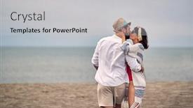  Presentation with romantic beach - Slide set having romantic-couple-kissing background and a light gray colored foreground
