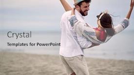  Presentation with romantic beach - Beautiful slide set featuring romantic-couple-on-the-beach backdrop and a light gray colored foreground