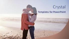 Presentation with walking together - Beautiful theme featuring romantic couple on walking along winter beach together backdrop and a sky blue colored foreground