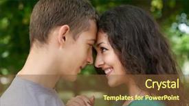  Presentation with lovers - PPT theme featuring romantic couple portrait posing in city park summer season lovers boy and girl background and a tawny brown colored foreground