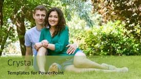  Presentation with lovers - PPT layouts with romantic couple sit on grass in city park summer season lovers boy and girl background and a yellow colored foreground