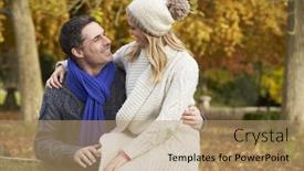  Presentation with woodland - Cool new theme with romantic couple sitting on fence in autumn woodland backdrop and a coral colored foreground