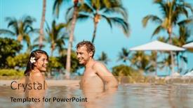  Presentation with romantic getaway - PPT theme featuring romantic-couple-travel-vacation background and a coral colored foreground