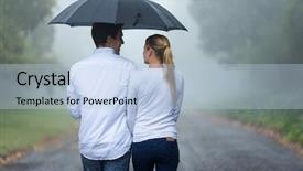  Presentation with old couple walking - Cool new slide set with romantic couple walking in rain backdrop and a light blue colored foreground