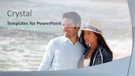  Presentation with romantic beach - Presentation design enhanced with romantic couple walking by the beach background and a light gray colored foreground