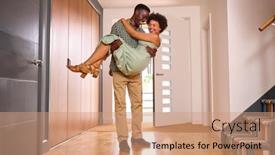  Presentation with man vs woman - Presentation theme featuring romantic-couple-with-man-carrying background and a coral colored foreground