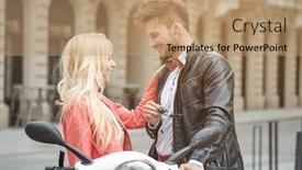  Presentation with motor - Slide deck consisting of romantic-couple-with-motorcycle-loving background and a coral colored foreground