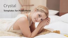  Presentation with romantic - Audience pleasing PPT layouts consisting of romantic cute blonde bride in hotel room backdrop and a coral colored foreground