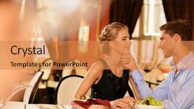  Presentation with restaurant - Beautiful PPT layouts featuring romantic dinner - beautiful young couple in love backdrop and a  colored foreground