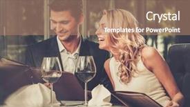  Presentation with restaurant menu - PPT layouts featuring romantic dinner - cheerful couple with menu background and a coral colored foreground