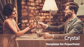  Presentation with restaurant toasting - Theme enhanced with romantic dinner - stylish wealthy couple toasting background and a coral colored foreground