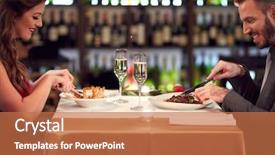  Presentation with good - Colorful slide deck enhanced with romantic dinner - woman and man eating good backdrop and a coral colored foreground