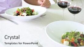  Presentation with dinner - Slide deck enhanced with romantic dinner at restaurant background and a sky blue colored foreground