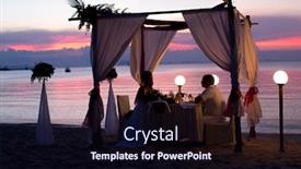  Presentation with romantic beach - Slides having romantic-dinner-on-the-beach background and a wine colored foreground