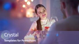  Presentation with restaurant toasting - PPT theme with romantic dinner young couple toasting background and a violet colored foreground