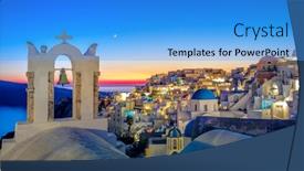  Presentation with island resort - PPT theme featuring romantic-evening-night-panorama background and a teal colored foreground